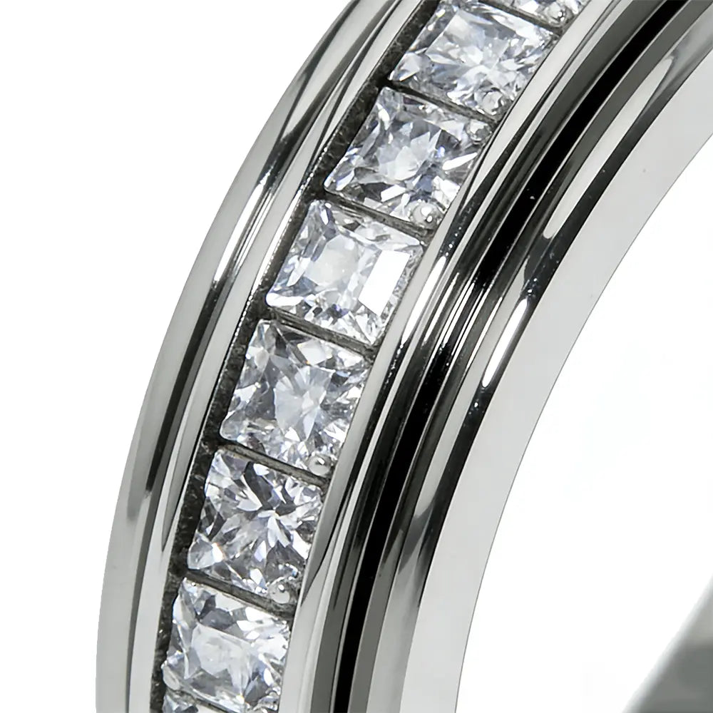 Anxiety Rings for Women and Men Titanium Steel Spinner Fidget Band Rings with Cubic Zirconia for Stress Relief and Wedding Promise Comfort Fit Size 5 to 12