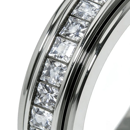 Anxiety Rings for Women and Men Titanium Steel Spinner Fidget Band Rings with Cubic Zirconia for Stress Relief and Wedding Promise Comfort Fit Size 5 to 12